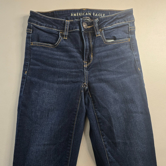American Eagle Jegging Women's 2 Long Blue Next Level Stretch Dark Wash Ankle - Picture 13 of 16